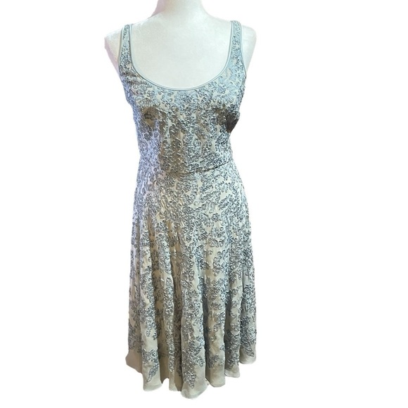 Carmen Marc Valvo Silk Dress Sleeveless Fit and Flare Ribbon Appliqué - Size 8 - Picture 1 of 14